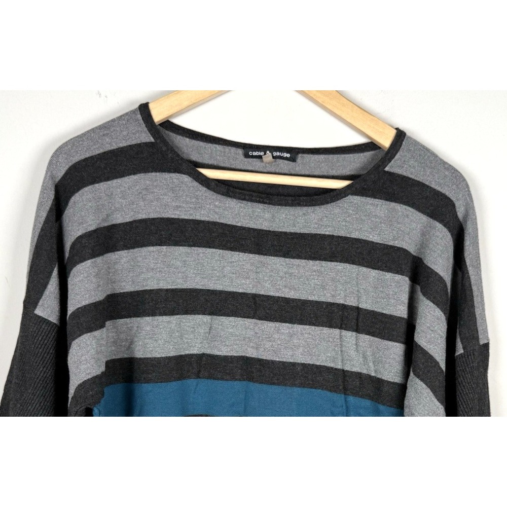 Cable & Gauge Womens Gray Blue Stripe 3/4 Sleeve Dolman Side Button Top Womens L - Picture 3 of 12